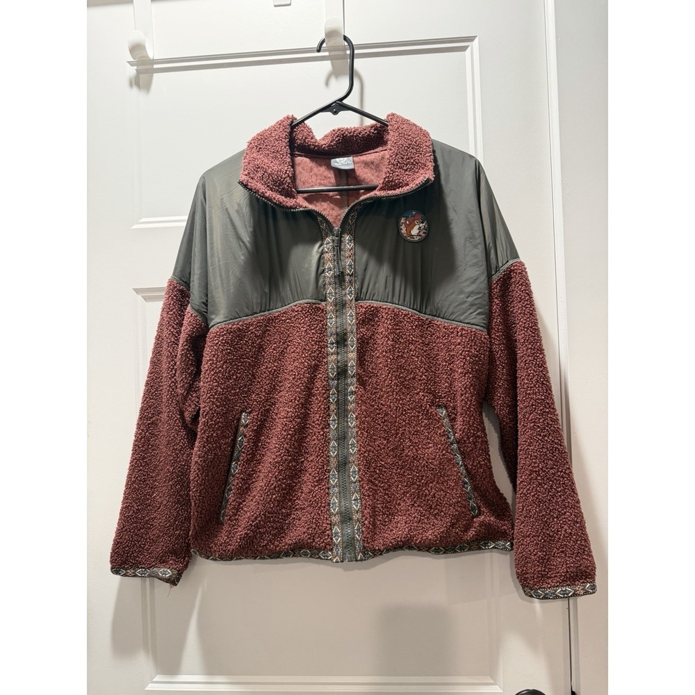 Buc-ee's Western Sherpa Fleece Zip Jacket Medium Aztec Trim Cozy Boho Outdoor - Picture 2 of 6